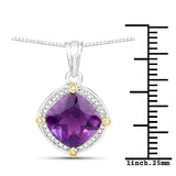 3.20 Carat Genuine Amethyst and White Diamond 18K Yellow Gold with .925 Sterling Silver Pendant