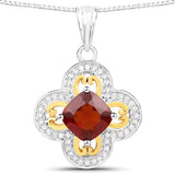 1.63 Carat Genuine Hessonite and White Diamond 18K Yellow Gold with .925 Sterling Silver Pendant