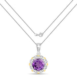 1.87 Carat Genuine Amethyst and White Diamond 14K Yellow Gold with .925 Sterling Silver Pendant