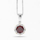 2.32 Carat Genuine Garnet and White Diamond 14K Yellow Gold with .925 Sterling Silver Pendant