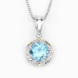 2.32 Carat Genuine Swiss Blue Topaz and White Diamond 14K Yellow Gold with .925 Sterling Silver Pendant