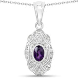 0.54 Carat Genuine Amethyst and White Topaz .925 Sterling Silver Pendant