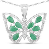 1.91 Carat Genuine Emerald and White Zircon .925 Sterling Silver Pendant