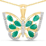 1.91 Carat Genuine Emerald and White Zircon .925 Sterling Silver Pendant
