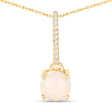 0.53 Carat Genuine Ethiopian Opal and White Diamond 10K Yellow Gold Pendant