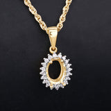 0.13 Carat Genuine White Diamond 14K Yellow Gold Semi Mount Pendant - holds 8x6mm Oval Gemstone
