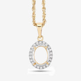 0.22 Carat Genuine White Diamond 14K Yellow Gold Semi Mount Pendant - holds 9x7mm Oval Gemstone