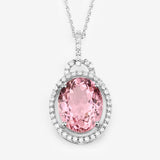 3.90 Carat Genuine Pink Tourmaline and White Diamond 14K White Gold Pendant