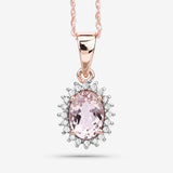 0.81 Carat Genuine Morganite and White Diamond 14K Rose Gold Pendant