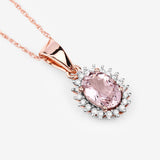 0.81 Carat Genuine Morganite and White Diamond 14K Rose Gold Pendant