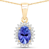 0.86 Carat Genuine Tanzanite and White Diamond 14K Yellow Gold Pendant