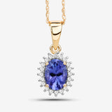 0.86 Carat Genuine Tanzanite and White Diamond 14K Yellow Gold Pendant