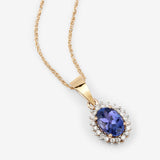 0.86 Carat Genuine Tanzanite and White Diamond 14K Yellow Gold Pendant