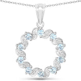 1.10 Carat Genuine Aquamarine and White Topaz .925 Sterling Silver Pendant