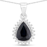 2.09 Carat Genuine Blue Sapphire and White Diamond 14K White Gold Pendant