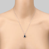 2.09 Carat Genuine Blue Sapphire and White Diamond 14K White Gold Pendant