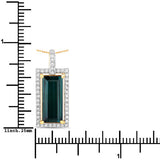 4.28 Carat Genuine Green Tourmaline and White Diamond 14K Yellow Gold Pendant