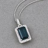 3.55 Carat Genuine Green Tourmaline and White Diamond 14K White Gold Pendant