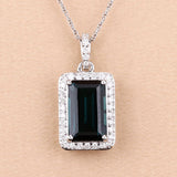 3.55 Carat Genuine Green Tourmaline and White Diamond 14K White Gold Pendant