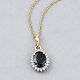 1.39 Carat Genuine Green Tourmaline and White Diamond 14K Yellow Gold Pendant