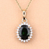 1.39 Carat Genuine Green Tourmaline and White Diamond 14K Yellow Gold Pendant