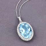 9.59 Carat Genuine Aquamarine and White Diamond 14K White Gold Pendant