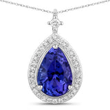 2.20 Carat Genuine Tanzanite and White Diamond 14K White Gold Pendant