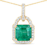 IGI Certified 3.37 Carat Genuine Zambian Emerald and White Diamond 14K Yellow Gold Pendant