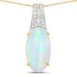7.57 Carat Genuine Ethiopian Opal and White Diamond 14K Yellow Gold Pendant