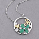 1.35 Carat Genuine Emerald and White Topaz .925 Sterling Silver Pendant