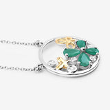 1.35 Carat Genuine Emerald and White Topaz .925 Sterling Silver Pendant