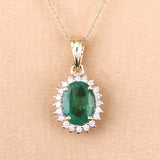 1.36 Carat Genuine Zambian Emerald and White Diamond 10K Yellow Gold Pendant