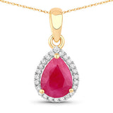 1.55 Carat Genuine Ruby and White Diamond 10K Yellow Gold Pendant