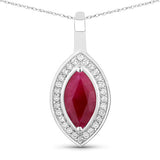 1.52 Carat Genuine Ruby and White Diamond 10K White Gold Pendant