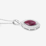 1.52 Carat Genuine Ruby and White Diamond 10K White Gold Pendant