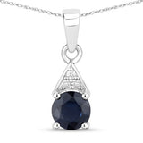 0.88 Carat Genuine Blue Sapphire and White Diamond 10K White Gold Pendant
