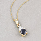 0.88 Carat Genuine Blue Sapphire and White Diamond 10K Yellow Gold Pendant