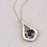 1.24 Carat Genuine Blue Sapphire and White Diamond 10K Yellow Gold Pendant