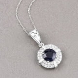 1.71 Carat Genuine Blue Sapphire and White Diamond 10K White Gold Pendant