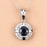 1.71 Carat Genuine Blue Sapphire and White Diamond 10K White Gold Pendant