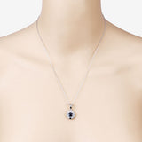 1.71 Carat Genuine Blue Sapphire and White Diamond 10K White Gold Pendant