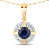 1.71 Carat Genuine Blue Sapphire and White Diamond 10K Yellow Gold Pendant