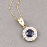 1.71 Carat Genuine Blue Sapphire and White Diamond 10K Yellow Gold Pendant