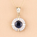 1.71 Carat Genuine Blue Sapphire and White Diamond 10K Yellow Gold Pendant
