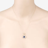 1.71 Carat Genuine Blue Sapphire and White Diamond 10K Yellow Gold Pendant