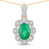 0.79 Carat Genuine Zambian Emerald and White Diamond 10K Yellow Gold Pendant