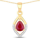 0.69 Carat Genuine Ruby and White Diamond 14K Yellow Gold Pendant
