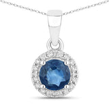 0.72 Carat Genuine Blue Sapphire and White Diamond 14K White Gold Pendant