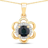 0.94 Carat Genuine Blue Sapphire and White Diamond 14K Yellow Gold Pendant