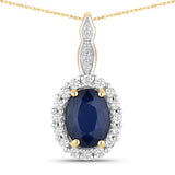 1.79 Carat Genuine Blue Sapphire and White Diamond 14K Yellow Gold Pendant